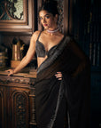 Black Crystal Georgette Saree 3