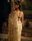 Cream Gold Mirror Work Saree 4