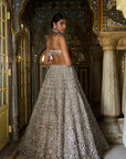 Silver Geometric Cut Work Lehenga