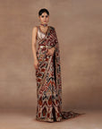 Taupe - Multihued Ikat Saree Set
