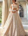 Nude Cream Abstract Dori Lehenga Set