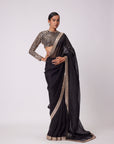 Black Hand Embroidered Organza Saree Set