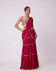 Crimson Red Multi-tier Sequin Embroidered Saree Set