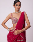 Crimson Red Multi-tier Sequin Embroidered Saree Set