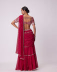 Crimson Red Multi-tier Sequin Embroidered Saree Set
