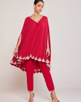 Crimson Red Asymmetrical Cape Set