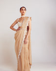 Beige Pre-Draped Saree Set