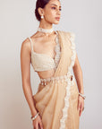 Beige Pre-Draped Saree Set