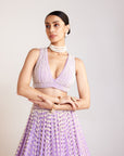 Lilac V Neck Pearl Chandelier Lehenga Set