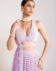 Lilac V Neck Pearl Chandelier Lehenga Set