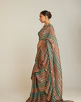 Pre Draped Mud Green Multicolor Saree Set