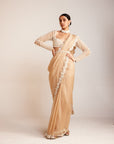 Beige Chandelier Drop Pre-Draped Saree Set