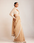 Beige Chandelier Drop Pre-Draped Saree Set