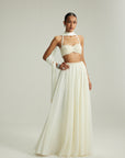 Off White Skirt Set With Halter Neck Blouse