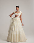 Off White Mirror And Pearl Drop Bridal Lehenga Set