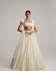 Off White Mirror And Pearl Drop Bridal Lehenga Set