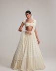 Off White Mirror And Pearl Drop Bridal Lehenga Set With Veil