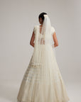Off White Mirror And Pearl Drop Bridal Lehenga Set With Veil