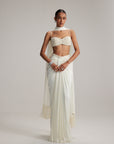 Off White Satin Draped Skirt Set