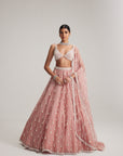 Dusty Rose Organza Long Pearl Tassels Lehenga Set