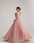 Dusty Rose Organza Long Pearl Tassels Lehenga Set