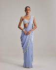 Dew Blue Satin Draped Saree Set