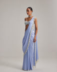 Dew Blue Satin Draped Saree Set