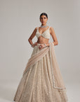 Light Beige Dense Mirror And Pearl Lehenga Set