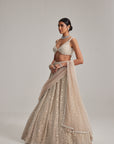Light Beige Dense Mirror And Pearl Lehenga Set