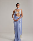 Dew Blue Satin Draped Skirt Set