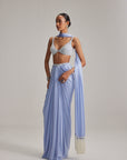 Dew Blue Satin Draped Skirt Set