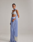 Dew Blue Satin Draped Skirt Set
