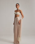 Light Beige Satin Draped Skirt Set