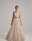 Light Beige Dense Mirror And Pearl Corset Lehenga Set