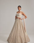 Light Beige Mirror And Pearl Corset Lehenga Set With Stole