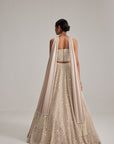 Light Beige Mirror And Pearl Corset Lehenga Set With Stole