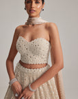 Light Beige Mirror And Pearl Corset Lehenga Set With Stole