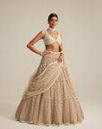 Light Beige Pearl Drop Multi Tier Lehenga Set.