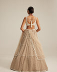 Light Beige Pearl Drop Multi Tier Lehenga Set.