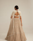 Light Beige Pearl Drop Multi Tier Lehenga With High Neck Blouse Set.