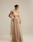 Light Beige Skirt Set With Halter Neck Blouse