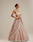 Ash Pink Linear Embroidered Organza Lehenga Set