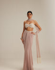 Ash Pink Pearl Scattered Draped Skirt Set