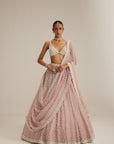 Ash Pink Pearl Drop Organza Lehenga Set