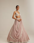 Ash Pink Pearl Drop Organza Lehenga Set