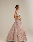 Ash Pink Pearl Drop Organza Lehenga Set
