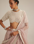 Ash Pink Pearl Drop Lehenga With High Neck Blouse