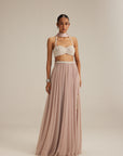 Ash Pink Georgette Skirt With Halter Neck Blouse And Stole