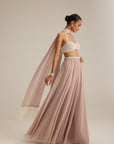 Ash Pink Georgette Skirt With Halter Neck Blouse And Stole