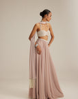 Ash Pink Georgette Skirt With Halter Neck Blouse And Stole